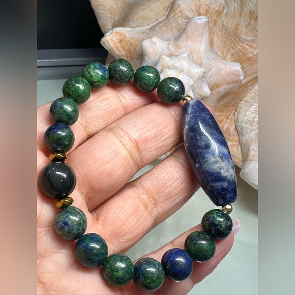 LAPIS LAZULI CHRYSOCOLLA + SODALITE + OBSIDIAN NATURAL BRACELET size 7” - Picture 11 of 13